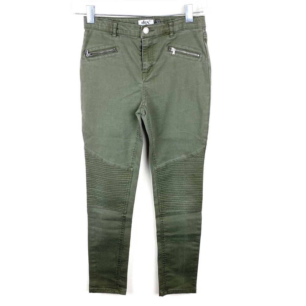 Dex Girls Biker Moto Skinny Green Jeans Size 14